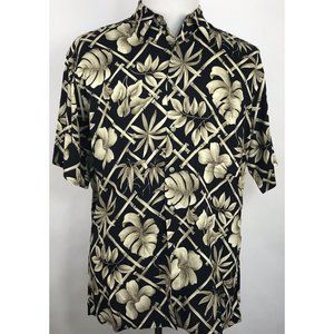 Cambia Moda Mens‎ Hawaiian Black Beige Floral Shirt Size Medium Collared
